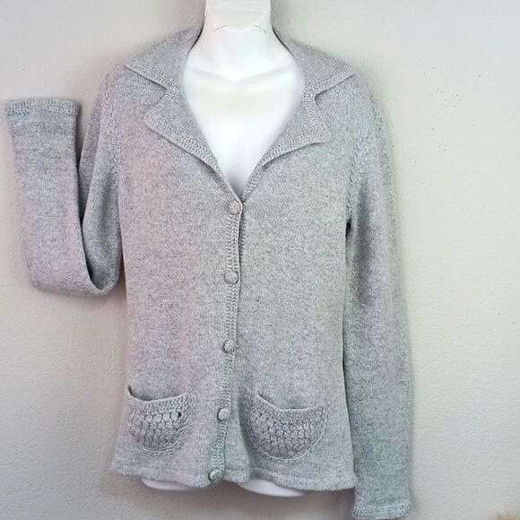 Covington Women's Gray angora Knit blend Cardigan Notched Lapel sz M cottagecore - Picture 1 of 14